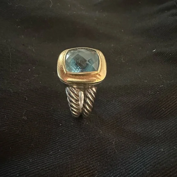 David Yurman Sterling Silver & Gold w/Blue Topaz Albion Cocktail Ring, Size 6.5